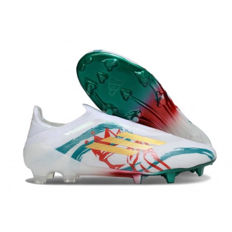 Buty adidas F50 Elite Laceless FG Biały Zielony Złoty