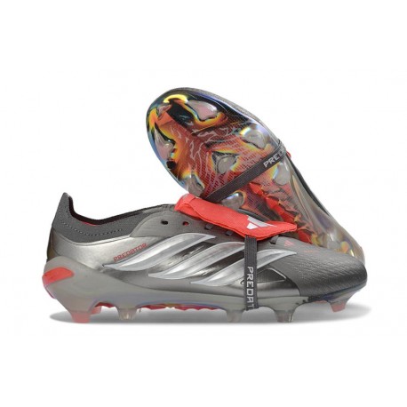 adidas Predator 26 Elite Foldover Tongue FG Żelazo Metaliczne Biały Czerwony Lucid